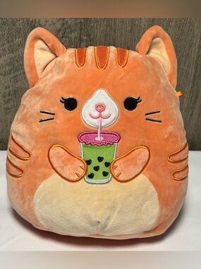 Squishmallow Gigi Orange Tabby Cat with Boba Tea 8" Plush Valentine 2023 HTF